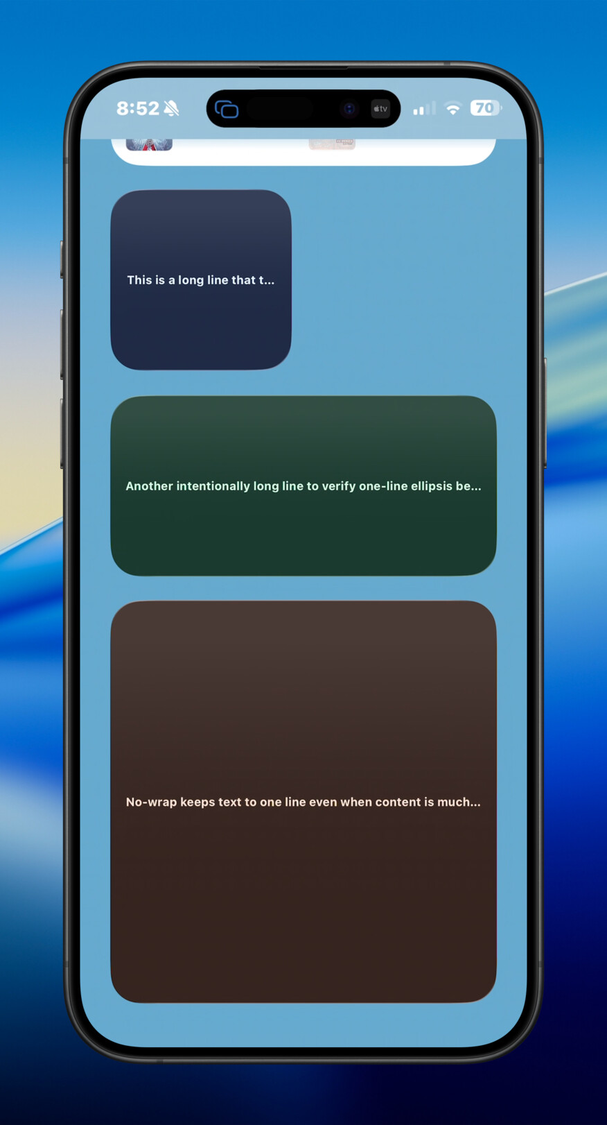 iPhone text no-wrap widget screenshot